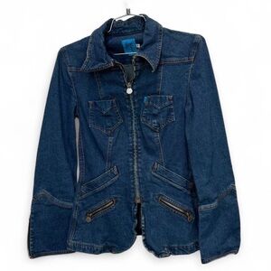 Christian Lacroix navy western denim jacket with zippers and pockets XS S boho
